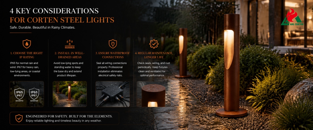 4 Key Considerations for Using Corten Steel Lights in Rainy Climates
